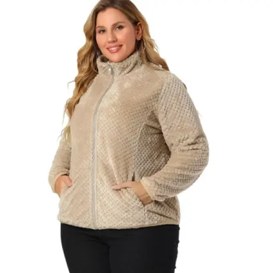 Agnes Orinda Women's Plus Size Lapel Fleece Fuzzy Faux Shearling Zip Up Shaggy Oversized Coat Jackets image {3}