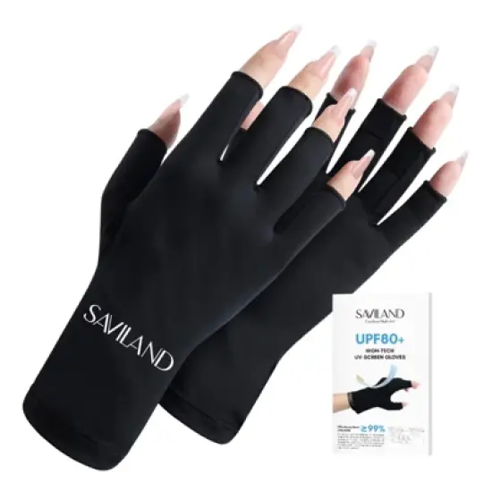 Saviland UV-Armor Gloves: UPF200+ Fingerless Defense w/99.9% UVA/UVB Block - Gel Lamp Shield for Salon Professionals .(Black) image {4}