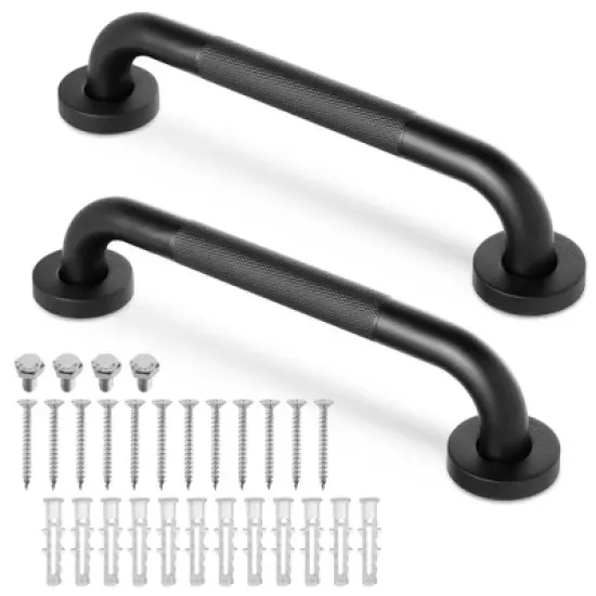 Built Industrial 2 Pack Grab Bars for Bathtubs and Showers, 12 Inch Anti-Slip Handle for Elderly, Handicap, Seniors, Black image {8}