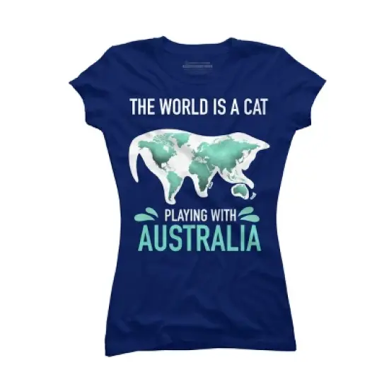 Junior's Design By Humans The World Is A Cat Playing With Australia Map By ZeusSE T-Shirt image {6}