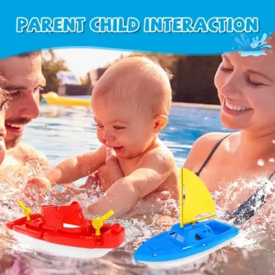 Fun Little Toys 3Pcs Boat Toy Set, Speed Boat, Sailing Boat & Aircraft Carrier, Bath & Pool Toys for Toddlers, Birthday Gift for Boys & Girls Ages 1-4 image {2}