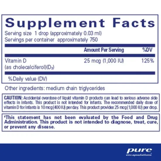 Pure Encapsulations Vitamin D3 Liquid - Supplement to Support Bone, Breast, Cardiovascular, Colon, and Immune Health* - 0.75 fl. oz. image {1}