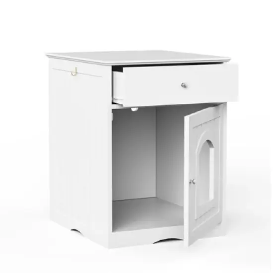 SEVOBAL Wooden Pet House Cat Litter Box Enclosure with Drawer, Side Table, Indoor Pet Crate, Cat Home Nightstand, White(18.9"*20.9"*25") image {3}