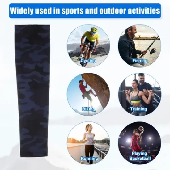 Unique Bargains Basketball Sports Camouflage Cooling Arm Elbow Compression Sleeve Black Blue 1 Pair image {1}