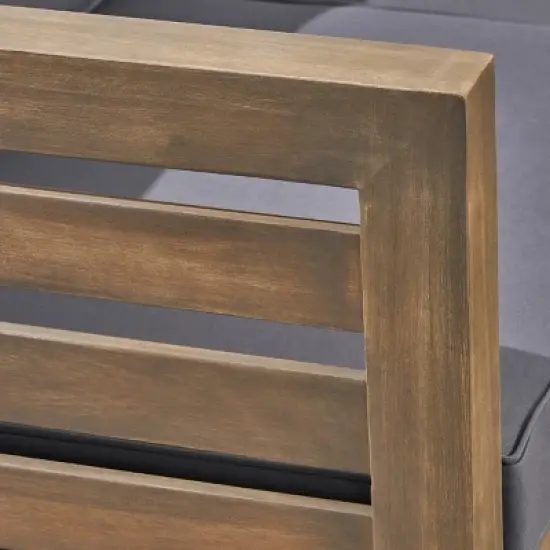 GDFStudio Cavendish Outdoor Acacia Wood 3 Seater Sofa Chat Set with Ottoman image {8}