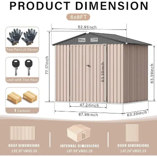 6x8FT Outdoor Metal Storage Sheds, Metal Garden Sheds & Outdoor Storage image {3}