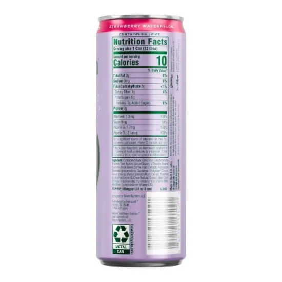 BLOOM NUTRITION Sparkling Energy Drink - Strawberry Watermelon - 12 fl oz Can image {9}