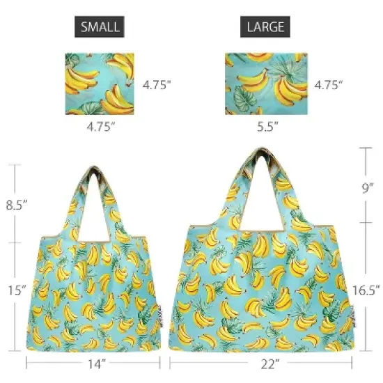 Wrapables Large & Small Foldable Nylon Reusable Shopping Bags (Set of 2), Bananas image {1}