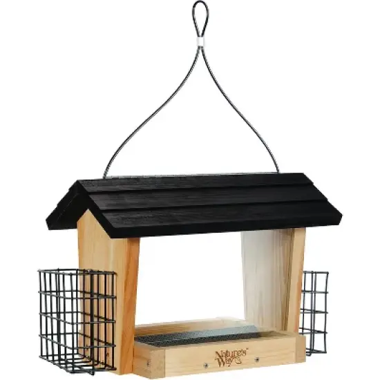 Nature's Way Cedar Hopper Bird Feeder With Suet Cage - 6 QT image {1}