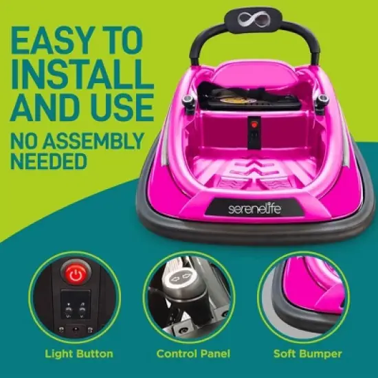 Serenelife 360 Degree Spinning Bumper Car with Adjustable Safety Belt, Control Panel, Soft Bumper, Flashing Lights, Built In Battery & Wheels, Pink image {3}