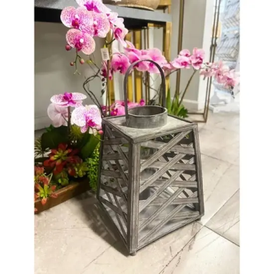 Essential Decor & Beyond 14.2" Gray Bamboo Candle Lantern With Handle image {5}