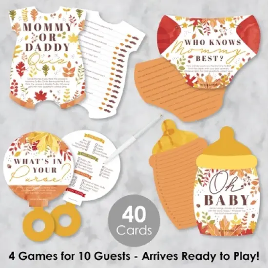 Big Dot of Happiness Fall Foliage Baby - 4 Autumn Leaves Baby Shower Games - 10 Cards Each - Gamerific Bundle image {1}