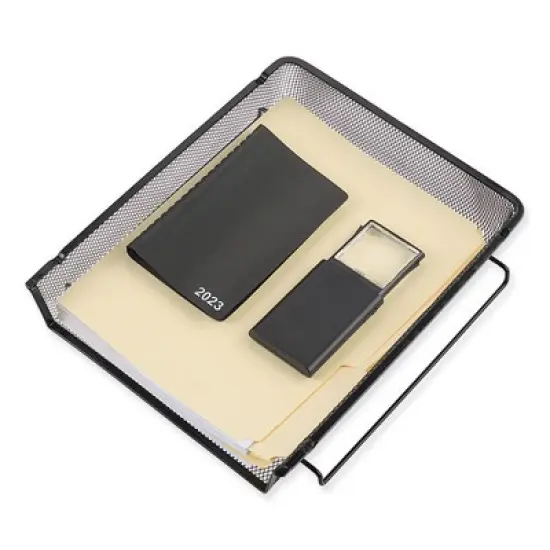 Universal Deluxe Mesh Stacking Side Load Tray, 1 Section, Legal Size Files, 17" x 10.88" x 2.5", Black image {3}