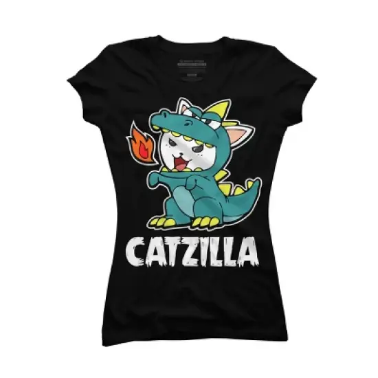 Junior's Design By Humans Catzilla Halloween Costume Dragon Monster Kitten Cats Lover By lenxeemyeu T-Shirt image {3}