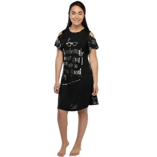 Harry Potter Women's Juniors Up to No Good Cold Shoulder Nightgown image {1}