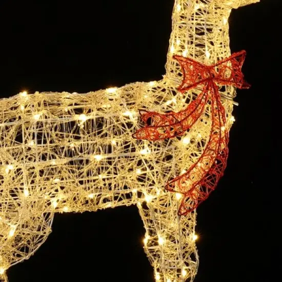 LuxenHome 3-Piece Deer Family Outdoor Holiday Decoration Set with Lights and Timer White, Red image {10}