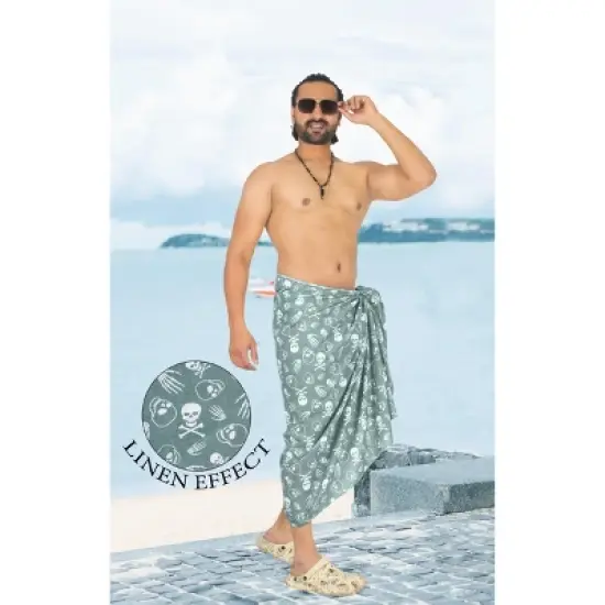 HAPPY BAY Men's Pareo Cotton Linen Effect Halloween Costumes Scary Pumpkin Swimwear Cover Up Beach Wrap Summer Sarong One Size Gray, Skull image {1}