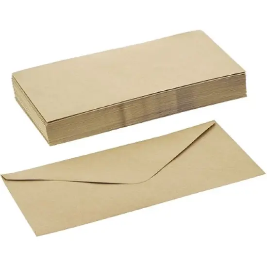Sustainable Greetings 100 Count Kraft Envelopes V Flap with Gummed Glue Seal for Home and Office, 9.5 x 4 Inches, Brown image {3}