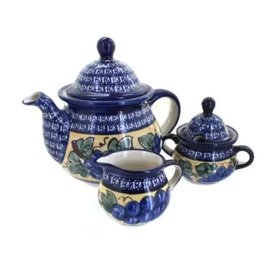 Blue Rose Polish Pottery 1700 Zaklady 3 Piece Tea Set image {4}