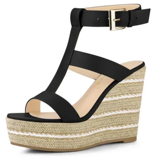 Allegra K Women's Espadrille Strappy Platform Wedges Sandals image {9}
