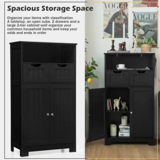 Costway Bathroom Floor Cabinet Wooden Storage Organizer w/Drawer Doors image {6}