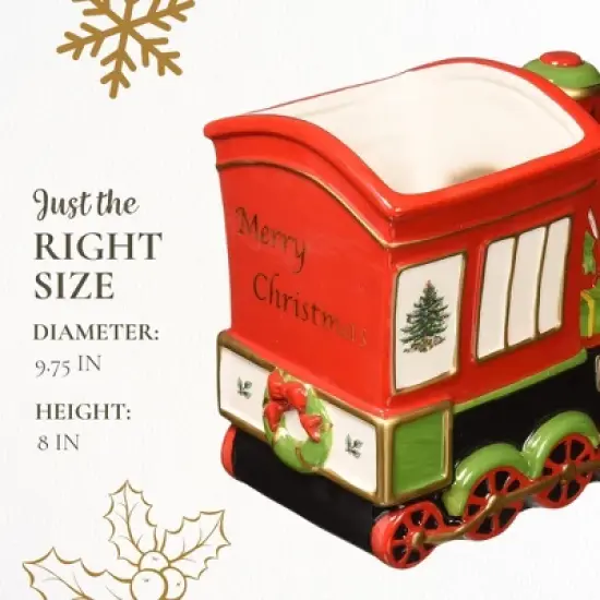 Spode Christmas Tree Train Engine, 9.75 Inch Figural Train Engine Dish - Fine Earthenware Christmas Candy Bowl - Collectible Holiday Tableware image {6}