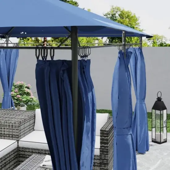 Outsunny&nbsp;10'&nbsp;x&nbsp;13' Patio Gazebo, Double Roof Outdoor Gazebo with Curtains and Metal Frame for Garden, Lawn, Backyard and Deck, Dark Blue image {5}