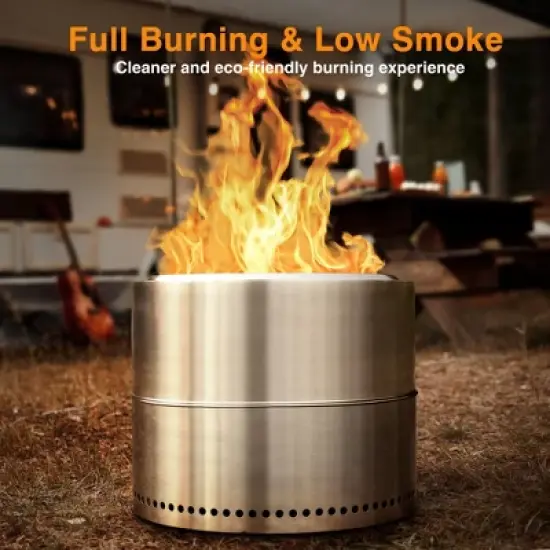R.W. Flame 19-Inch Outdoor Fire Pit &ndash; Smokeless， Stainless Steel Portable Fire Pit for Camping, Patio, and Outdoor Use &ndash; Wood or  Burning Bonfire image {5}