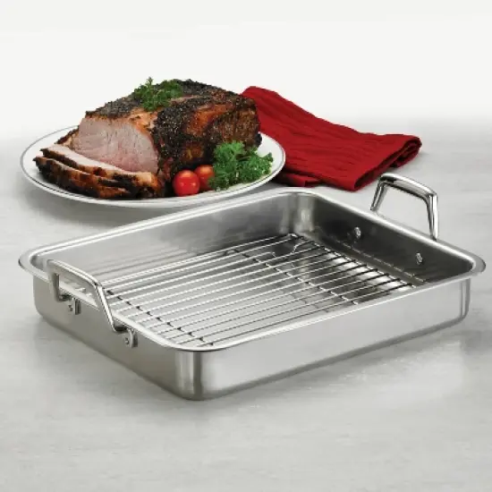 Tramontina Gourmet Prima 13.5" Roasting Pan with Basting Grill: Stainless Steel Turkey Roaster with Rack, Oven & Dishwasher Safe image {4}