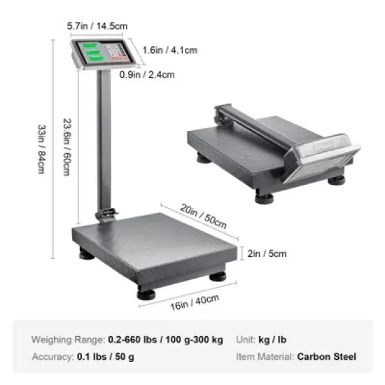 VEVOR Computing Digital Platform Scale, 660 lbs Load, 0.1 lbs Accuracy Computing Floor Scale with LB/KG, Tare, Price Calculator, Gray image {7}