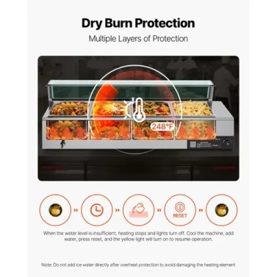 VEVOR Commercial Food Warmer, 1500W Electric Stainless Steel Steam Food Warmer with Glass Cover, 4-Pan Countertop Buffet Bain Marie, Silver image {6}