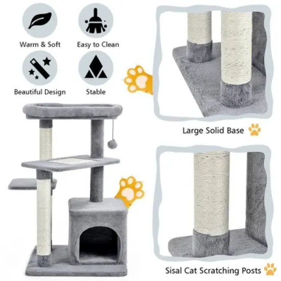 Costway Cat Tree Indoor Activity Cat Tower w/ Perch & Hanging Ball for Play Rest image {6}