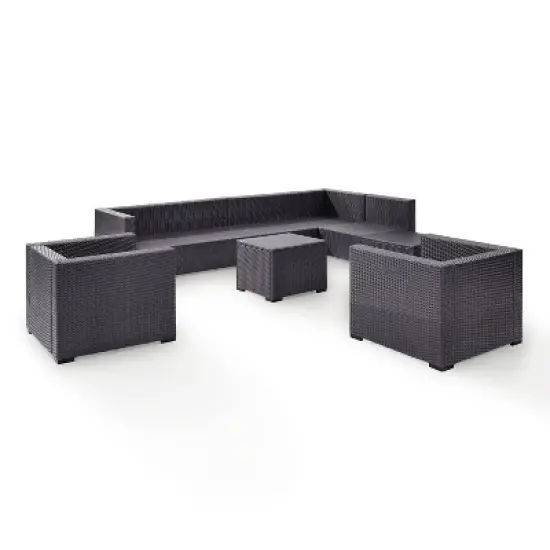 Biscayne 7pc Outdoor Wicker Sectional Set with Arm Chairs & Ottoman - Mocha - Crosley image {7}