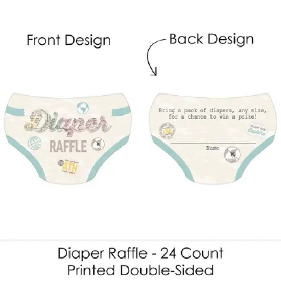 Big Dot of Happiness World Awaits - Diaper Shaped Raffle Ticket Inserts - Travel Themed Baby Shower Activities - Diaper Raffle Game - Set of 24 image {1}
