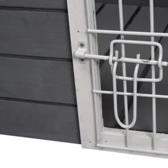 PawHut 31"L Wooden Decorative Dog Cage Kennel Wire Door with Lock Small Animal House with Openable Top Removable Bottom Gray image {5}
