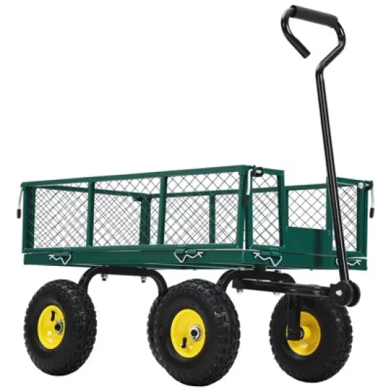 Heavy Duty Steel Garden Cart,550 LBS Capacity 3-in-1 Pullable Metal Wagon with 10" Pneumatic Wheels,180&deg;Rotating Handle & Removable Sides, Green image {8}