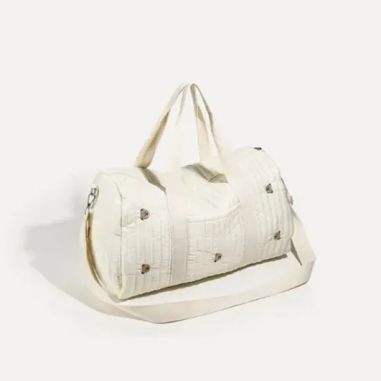 White new embroidered travel bag large capacity luggage bag light storage handbag crossbody Boston bag image {4}