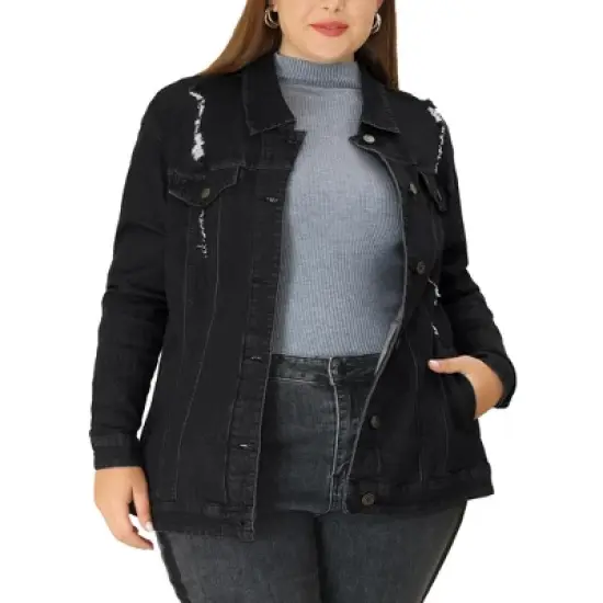 Agnes Orinda Women's Plus Size Outerwear Button Front Washed Denim Jean Jacket image {19}