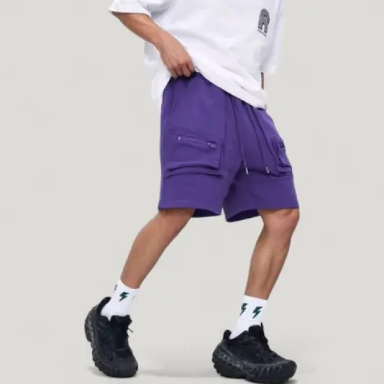 Anna-Kaci Active Men's Multi-Pocket Drawstring Waist Relaxed Fit Casual Cargo Shorts with Zipper Details image {3}