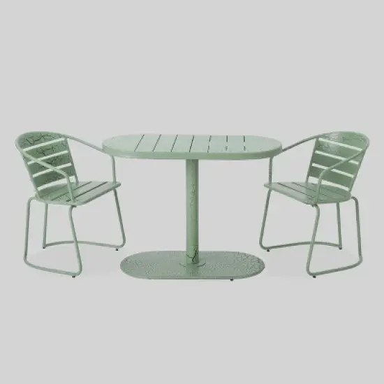 Santa Monica 3pc Iron Patio Bistro Set - Crackle Green - Christopher Knight Home: Weather-Resistant, 2-Seater Outdoor Dining Set image {1}