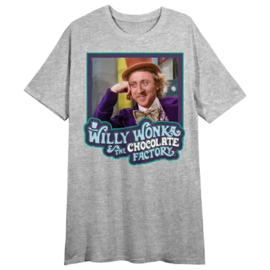 Willy Wonka & the Chocolate Factory Willy and Title Logo Women's Gray Short Sleeve Crew Neck Sleep Shirt image {2}