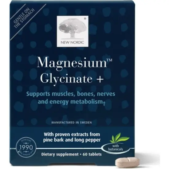 NEW NORDIC Magnesium Glycinate -220 mg Maximum Absorption Tablets with Pine Bark and Long Pepper - Gentle on Stomach for Women and Men image {8}