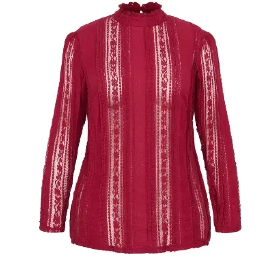 Women's Plus Size Panelled Lace Top - ruby | CITY CHIC image {4}
