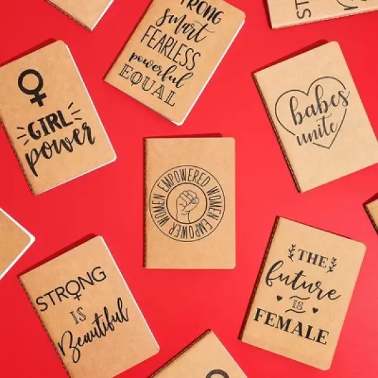 Paper Junkie 12-Pack Women Empowerment Kraft Journal Bulk, 4" x 5.7" Pocket Lined Notebook, Feminist Gifts image {2}