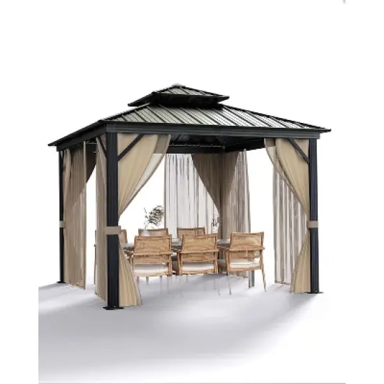 10x10 Ft Hardtop Gazebos with Heavy Duty Double Roof, Nettings and Curtains image {7}