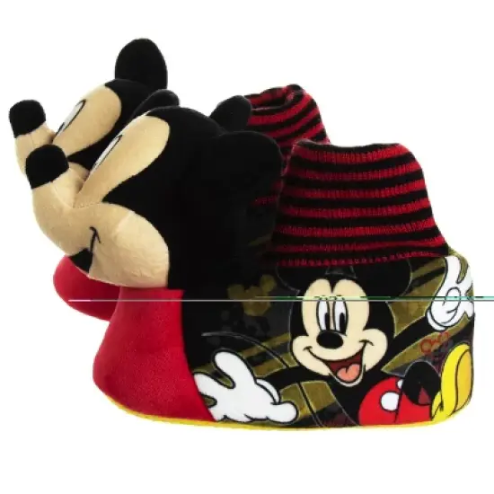 Disney Mickey Mouse 3D Slippers - Kids Cozy Plush Fuzzy Lightweight Warm Comfort Soft House Shoes - Mickey red/black (size 5-12 Toddler - Little Kid) image {1}