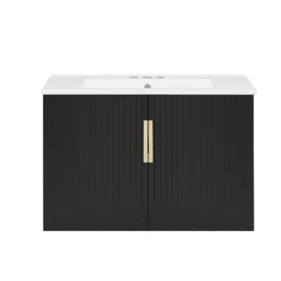 Merax Modern Vintage Wall-Mounted Bathroom Vanity with Ceramic Sink image {2}