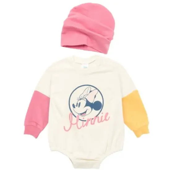 Disney Minnie Mouse Mickey Mouse Winnie the Pooh Baby French Terry Oversized Long Sleeve Bodysuit and Hat Newborn to Infant  image {11}