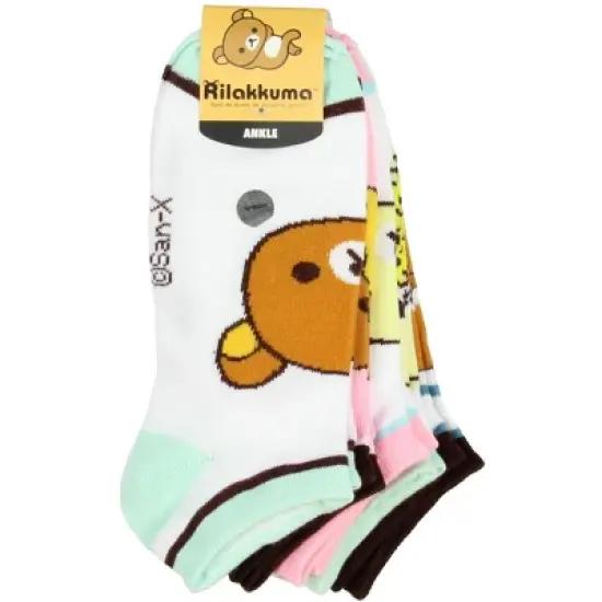San-x Rilakkuma Bears Character Ankle No-Show Socks 5 PK Multicoloured image {2}