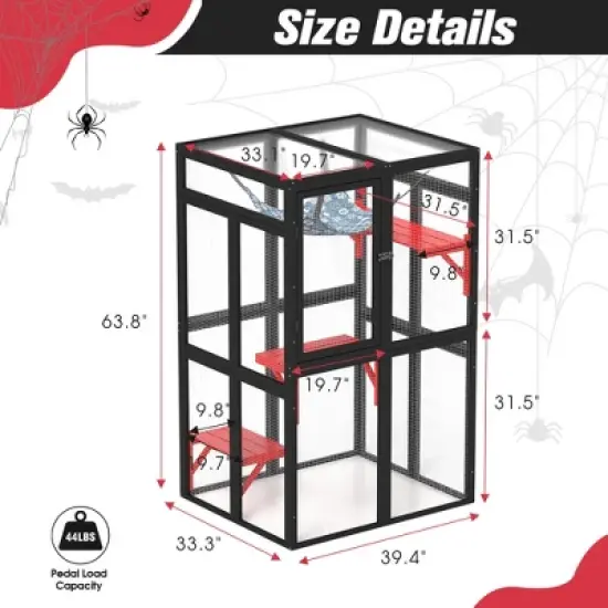 Sevobal Pet Carriers, Gothic Cat Cages Indoor Enclosure with Platforms and Hammock for 1-3 Cats, Black, 39.4"*33.3"*63.8" image {3}